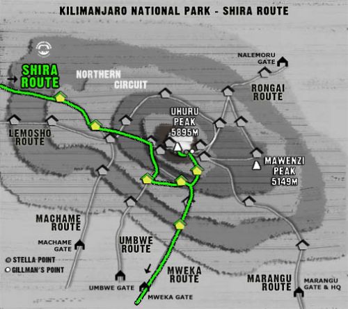 Map Kilimanjaro Shira Route (7 days)